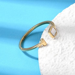 304 Stainless Steel & Natural Shell Cuff Rings for Women&nbsp;RJEW-G372-01G-03