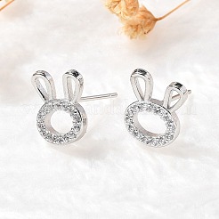 Rabbit Head Brass Micro Pave Cubic Zirconia Ear Studs&nbsp;EJEW-D304-39P