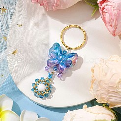 3 Pcs Butterfly Acrylic & Flower Glass Seed Beaded Keychain&nbsp;KEYC-MZ00007
