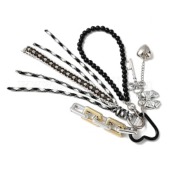 Polyester Cord & Plastic Bead & Alloy Key Heart Bowknot Pendant Decorations&nbsp;HJEW-JM04327-01
