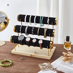 3-Tier T Bar Velvet Metal Bracelet Display Stands&nbsp;AJEW-WH0816-129G-B