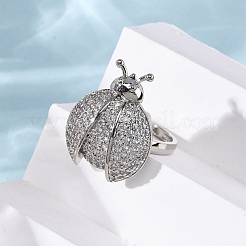 Brass Micro Pave Cubic Zirconia Adjustable Open Cuff Rings for Women&nbsp;RJEW-A072-01C-P