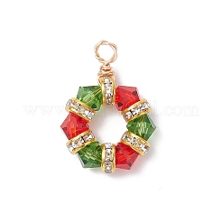 2Pcs 2 Colors Imitation Austrian Crystal K9 Glass & Brass Crystal Rhinestone Beaded Hexagon Pendants&nbsp;PALLOY-JF04343