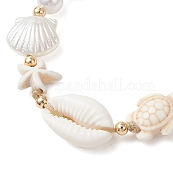 Synthetic Turquoise & Plastic Pearl & Brass Beads Braided Bead Bracelets for Women&nbsp;BJEW-JB13494