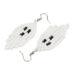 Halloween Theme Ghost Handmade Glass Seed Beaded Dangle Earrings&nbsp;EJEW-MZ00479