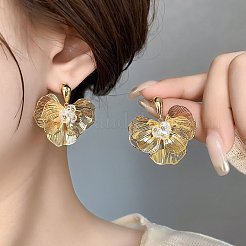 Flower Brass Micro Pave Clear Cubic Zirconia Stud Earrings&nbsp;FS-WG65913-01