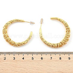 Textured C-Shaped Brass Hoop Earrings for Women&nbsp;EJEW-U055-19G