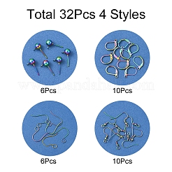 32Pcs 4 Styles Stainless Steel French Earring Hooks & Leverback Earring Findings & Ball Stud Earring Post & Earring Hooks Findings Kits&nbsp;STAS-FS0001-62