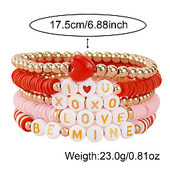 Polymer Clay & Plastic & Acrylic Heart Letter Beaded Stretch Adjustable Stackable Bracelet Sets for Women&nbsp;YY5680