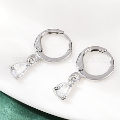 Brass Micro Pave Cubic Zirconia Teardrop Hoop Earrings&nbsp;EJEW-K309-18P-01