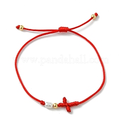 Rack Plating Brass & Natural Cultured Freshwater Pearl Beads Braided Bead Bracelets&nbsp;BJEW-JB13768