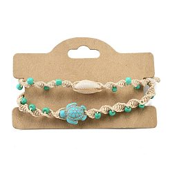 Natural Shell & Synthetic Turquoise Braided Bead Bracelets&nbsp;LS-BJEW-Z075-01