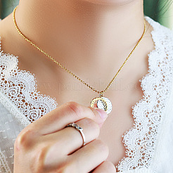 Two Tone 304 Stainless Steel Textured Disc and Ring Pendant Ball Chain Necklaces for Women&nbsp;WG0A234-01