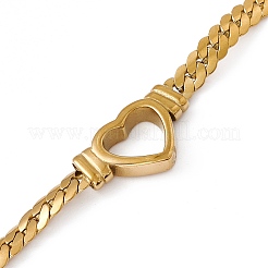 304 Stainless Steel Hollow Out Heart Link Bracelet with Cuban Link Chains for Women&nbsp;BJEW-P284-01G