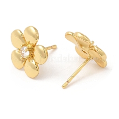 Brass Flower Stud Earrings with Clear Cubic Zirconia&nbsp;EJEW-Q770-10G
