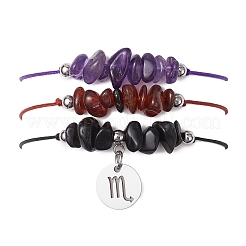 3Pcs Constellations Adjustable Nylon Cord Braided Bead Bracelets for Women Men&nbsp;BJEW-JB11325-08