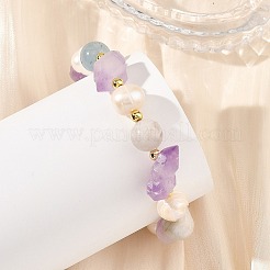 Raw Natural Amethyst & Aquamarine Nuggets Beaded Stretch Bracelets&nbsp;BJEW-JB14287-01