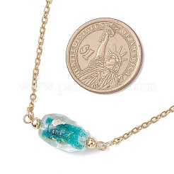 2Pcs 2 Colors Handmade Gold Sand Lampwork Oval Pendant 304 Stainless Steel Cable Chain Necklaces&nbsp;NJEW-JN05375