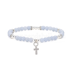 4Pcs 4 Style Natural Angelite & Lava Rock & Opalite Round Beaded Stretch Bracelets Set&nbsp;BJEW-JB09083