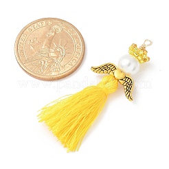 Glass Pearl Round Beaded with Polycotton Tassel Big Pendants&nbsp;PALLOY-MZ00611