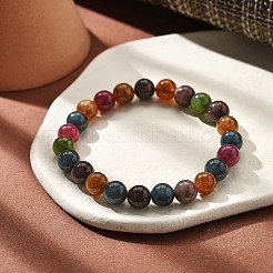 Natural Dyed & Heated Chalcedony Imitation Tourmaline Beaded Stretch Bracelets for Women Men&nbsp;BJEW-F483-03-1