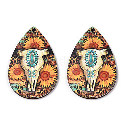 Single Face Sunflower Printed Wood Big Pendants&nbsp;WOOD-TAC0021-01F