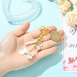 Brass & ABS Plastic Imitation Pearl Pendant Decorations&nbsp;HJEW-YW00398
