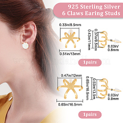 2 Pairs 2 Size 925 Sterling Silver Stud Earring Findings&nbsp;FIND-BBC0001-47G