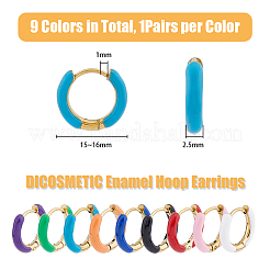 Ion Plating(IP) 9 Pairs 9 Colors Enamel Huggie Hoop Earrings&nbsp;EJEW-DC0001-30