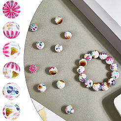 30Pcs Printed Round with Flower Pattern Silicone Focal Beads&nbsp;SIL-SC0002-84G