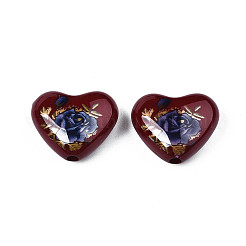 Flower Printed Opaque Acrylic Heart Beads&nbsp;SACR-S305-28-L01
