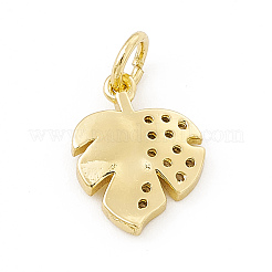 Brass Micro Pave Clear Cubic Zirconia Leaf Charms&nbsp;ZIRC-F132-48G