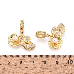 Brass Micro Pave Clear Cubic Zirconia and ABS Imitation Pearl European Dangle Charms&nbsp;KK-T079-87G
