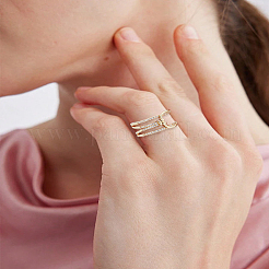 1Pc Brass Micro Pave Clear Cubic Zirconia Cuff Rings&nbsp;RJEW-LP0004-08