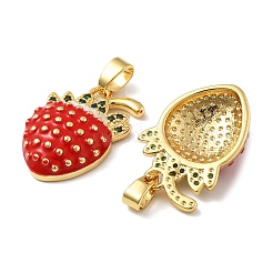 Strawberry Brass Enamel Micro Pave Cubic Zirconia Pendants&nbsp;KK-M325-14B-G