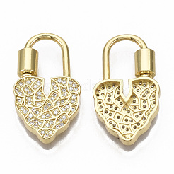 Brass Micro Pave Clear Cubic Zirconia Screw Carabiner Lock Charm&nbsp;ZIRC-T014-009-NF
