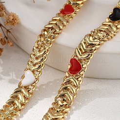 Brass Enamel Heart Links Bracelets for Women&nbsp;BJEW-B125-07G