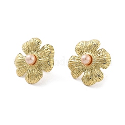 Flower Real 14K Gold Plated 304 Stainless Steel Stud Earrings&nbsp;EJEW-P258-36G-02