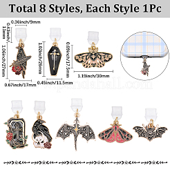 8Pcs Gothic Theme Alloy Enamel Mobile Dustproof Plugs&nbsp;HJEW-BM00004