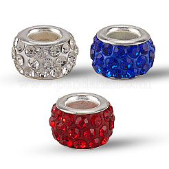 120Pcs 3 Colors Polymer Clay Rhinestone European Large Hole Beads with Silver Color Plated Brass Cores&nbsp;FPDL-LT0001-01A