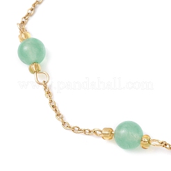 3Pcs 3 Colors Dyed Round Natural Malaysia Jade & 304 Stainless Steel Cable Chain Ankelets&nbsp;AJEW-AN00701
