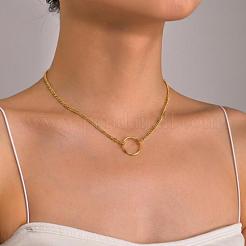 304 Stainless Steel Ring Pendant Twisted Chain Necklaces for Women&nbsp;IP0697-1