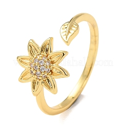 Brass Micro Pave Cubic Zirconia Cuff Open Rings for Women&nbsp;RJEW-K261-12G