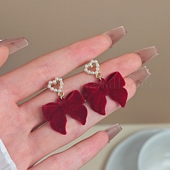 Heart with Bowknot Alloy Flocking Dangle Stud Earrings&nbsp;FS-WGEFD98-01