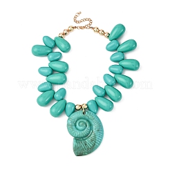 Conch Shaped Resin Pendant Teardrop Beaded Necklaces&nbsp;NJEW-Z094-01G