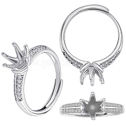 4Pcs Brass Micro Pave Cubic Zirconia Adjustable Rings Settings&nbsp;KK-BBC0023-81