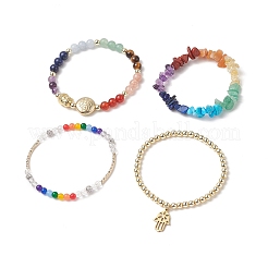 4Pcs 4 Style Natural Mixed Gemstone Beaded Stretch Bracelets Set&nbsp;BJEW-JB09222