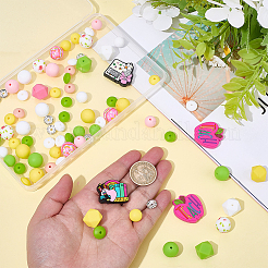 95Pcs 21 Styles Printed Round Silicone Focal Beadsm with 10Pcs Brass Rhinestone Spacer Beads&nbsp;SIL-BM0001-12