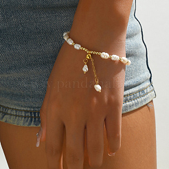 Imitation Pearl & 201 Stainless Steel Beaded Slider Bracelet&nbsp;NU9902