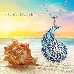 Ocean 304 Stainless Steel & Natural Paua Shell Conch Shell Shaped Pendant Necklaces for Women&nbsp;WGFD092-01